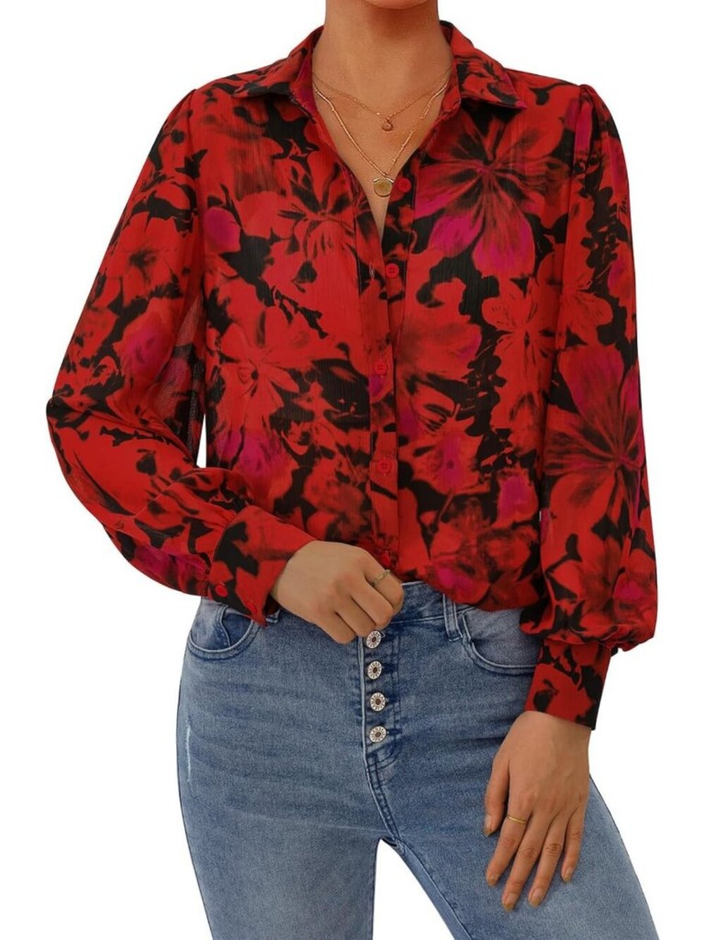 Floral Long Sleeve Blouse - Dressy Casual Fall Top for Women, Perfect for 2026